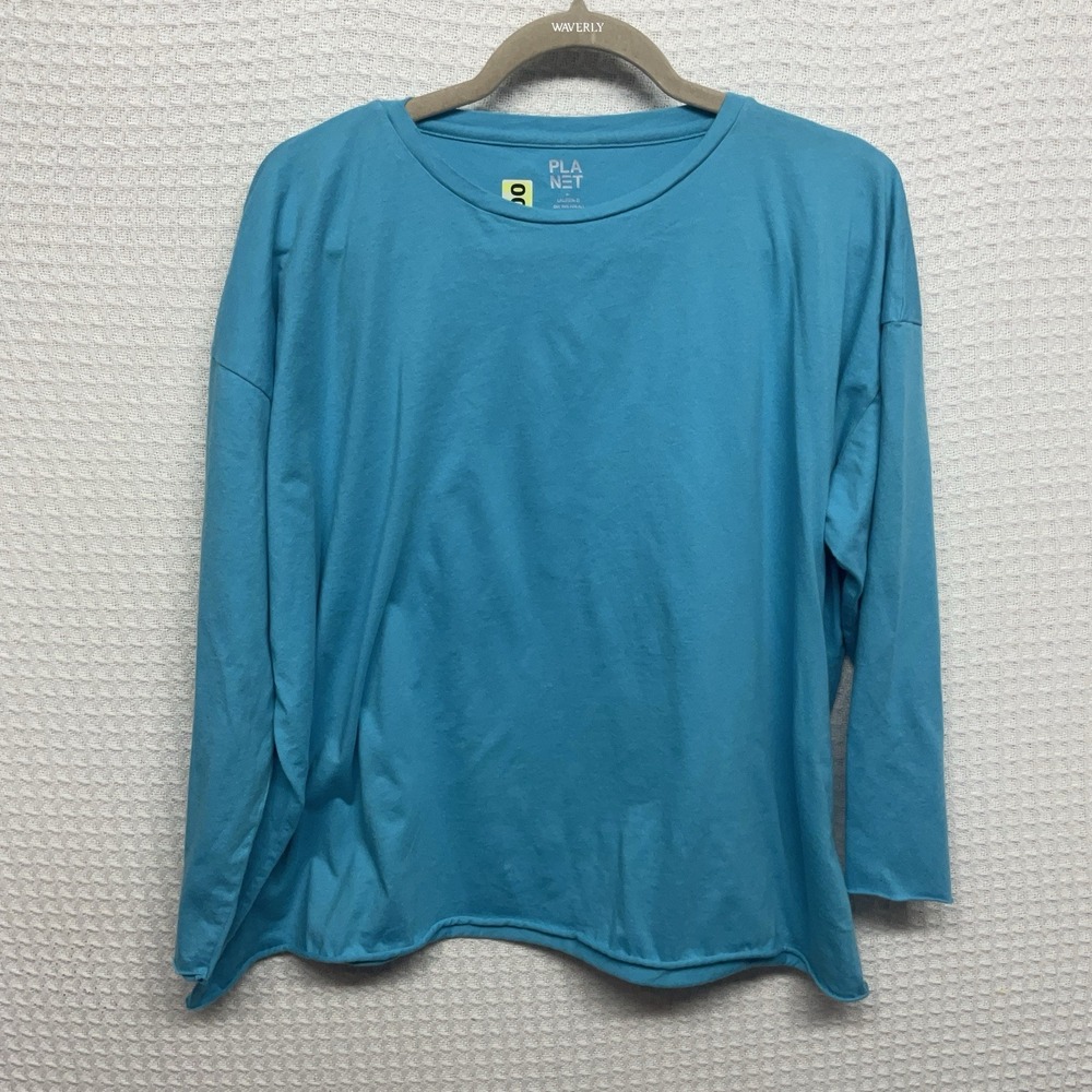 Planet by Lauren G Blue Tee One Size Boxy Oversized 100% Pima Cotton